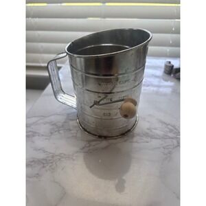 Vintage Good Cook 3 Cup Flour Sifter Stainless Steel Wood Handle Hand Crank